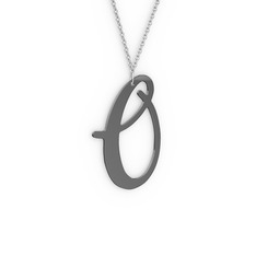 O Harf Kolye - 925 ayar siyah rodyum kaplama gümüş kolye (40 cm gümüş rolo zincir) #8qr0fy