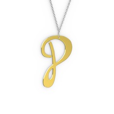 P Harf Kolye - 18 ayar altın kolye (40 cm beyaz altın rolo zincir) #13onard