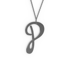 P Harf Kolye - 925 ayar siyah rodyum kaplama gümüş kolye (40 cm gümüş rolo zincir) #15jmrwf