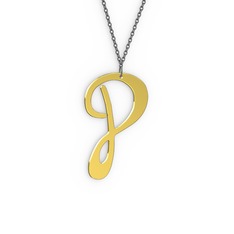 P Harf Kolye - 8 ayar altın kolye (40 cm gümüş rolo zincir) #1qwstnt
