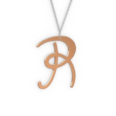 R Harf Kolye - 18 ayar rose altın kolye (40 cm gümüş rolo zincir) #15777u