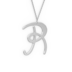 R Harf Kolye - 14 ayar beyaz altın kolye (40 cm beyaz altın rolo zincir) #1w669ue