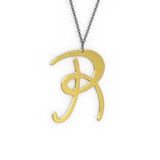 R Harf Kolye - 14 ayar altın kolye (40 cm gümüş rolo zincir) #x6fzs6