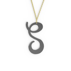 S Harf Kolye - 925 ayar siyah rodyum kaplama gümüş kolye (40 cm altın rolo zincir) #9dp1nw