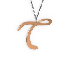 T Harf Kolye - 8 ayar rose altın kolye (40 cm gümüş rolo zincir) #y85ap1