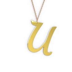 U Harf Kolye - 18 ayar altın kolye (40 cm rose altın rolo zincir) #1o5ma1o