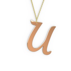 U Harf Kolye - 14 ayar rose altın kolye (40 cm altın rolo zincir) #o5g6m4