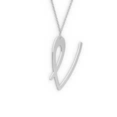 V Harf Kolye - 8 ayar beyaz altın kolye (40 cm beyaz altın rolo zincir) #1qx2g40