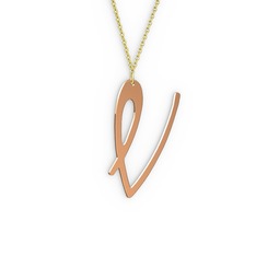 V Harf Kolye - 14 ayar rose altın kolye (40 cm altın rolo zincir) #z62wzz