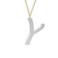 Y Harf Kolye - 14 ayar beyaz altın kolye (40 cm altın rolo zincir) #11co9oy