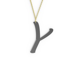 Y Harf Kolye - 925 ayar siyah rodyum kaplama gümüş kolye (40 cm altın rolo zincir) #1vktuwu
