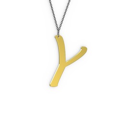 Y Harf Kolye - 14 ayar altın kolye (40 cm gümüş rolo zincir) #1yquq6d