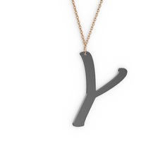 925 ayar siyah rodyum kaplama gümüş kolye (40 cm rose altın rolo zincir)