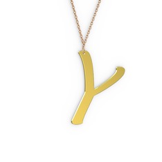 Y Harf Kolye - 18 ayar altın kolye (40 cm rose altın rolo zincir) #tr5vhz
