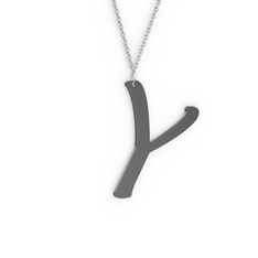 Y Harf Kolye - 925 ayar siyah rodyum kaplama gümüş kolye (40 cm gümüş rolo zincir) #vyt9ky