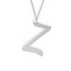Z Harf Kolye - 18 ayar beyaz altın kolye (40 cm gümüş rolo zincir) #17hhlor