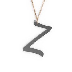 Z Harf Kolye - 925 ayar siyah rodyum kaplama gümüş kolye (40 cm rose altın rolo zincir) #1l5f6t4