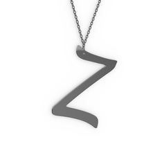 Z Harf Kolye - 925 ayar siyah rodyum kaplama gümüş kolye (40 cm gümüş rolo zincir) #1mwyo0z
