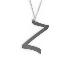 Z Harf Kolye - 925 ayar siyah rodyum kaplama gümüş kolye (40 cm gümüş rolo zincir) #qcl2il
