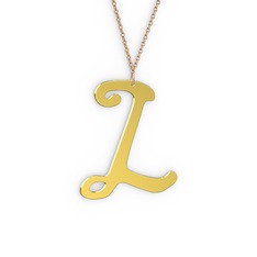 L Harf Kolye - 14 ayar altın kolye (40 cm rose altın rolo zincir) #3nj0dm