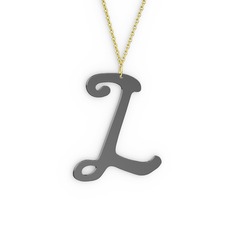 L Harf Kolye - 925 ayar siyah rodyum kaplama gümüş kolye (40 cm altın rolo zincir) #aru8ha