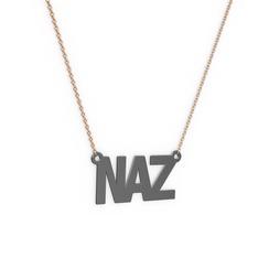 İsim Kolye - 925 ayar siyah rodyum kaplama gümüş kolye (3 karakterli arial, 40 cm rose altın rolo zincir) #1orkuh4