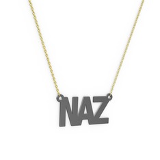 925 ayar siyah rodyum kaplama gümüş kolye (3 karakterli arial, 40 cm altın rolo zincir)