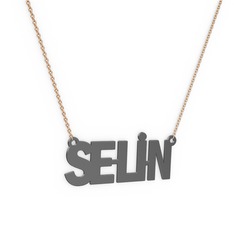 925 ayar siyah rodyum kaplama gümüş kolye (5 karakterli arial, 40 cm rose altın rolo zincir)