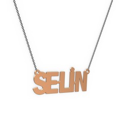 18 ayar rose altın kolye (5 karakterli arial, 40 cm gümüş rolo zincir)