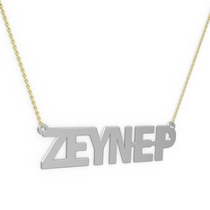 18 ayar beyaz altın kolye (6 karakterli arial, 40 cm gümüş rolo zincir)