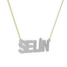 İsim Kolye - 14 ayar beyaz altın kolye (5 karakterli arial, 40 cm gümüş rolo zincir) #j4ofty