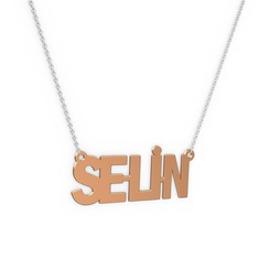 8 ayar rose altın kolye (5 karakterli arial, 40 cm beyaz altın rolo zincir)