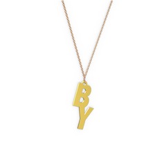 Alt Alta Yazılı İsim Kolye - 18 ayar altın kolye (2 karakterli comic-sans, 40 cm rose altın rolo zincir) #bm510s