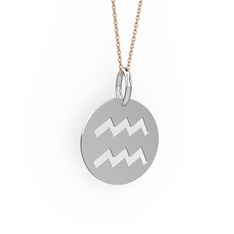 Kova Burç Kolye - 14 ayar beyaz altın kolye (40 cm rose altın rolo zincir) #1q5iflt