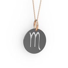 925 ayar siyah rodyum kaplama gümüş kolye (40 cm rose altın rolo zincir)