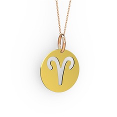 Koç Burç Kolye - 8 ayar altın kolye (40 cm rose altın rolo zincir) #1bgtzm8