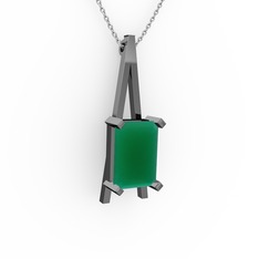 Şovale Kolye - Kök zümrüt 925 ayar siyah rodyum kaplama gümüş kolye (40 cm beyaz altın rolo zincir) #106dz6r
