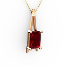 Şovale Kolye - Garnet 18 ayar rose altın kolye (40 cm altın rolo zincir) #11juup8