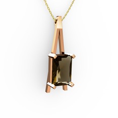 Şovale Kolye - Dumanlı kuvars 18 ayar rose altın kolye (40 cm gümüş rolo zincir) #1aujlgp