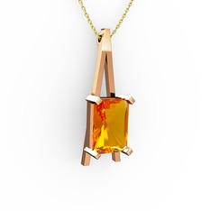 Şovale Kolye - Sitrin 14 ayar rose altın kolye (40 cm gümüş rolo zincir) #1blmtbc