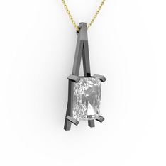Şovale Kolye - Beyaz zirkon 925 ayar siyah rodyum kaplama gümüş kolye (40 cm altın rolo zincir) #1flds2i
