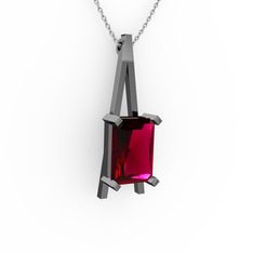 Şovale Kolye - Rodolit garnet 925 ayar siyah rodyum kaplama gümüş kolye (40 cm gümüş rolo zincir) #1gjko6k