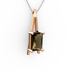 Şovale Kolye - Dumanlı kuvars 18 ayar rose altın kolye (40 cm beyaz altın rolo zincir) #1iounj3