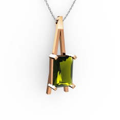 Peridot 14 ayar rose altın kolye (40 cm gümüş rolo zincir)