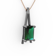 Yeşil kuvars 925 ayar siyah rodyum kaplama gümüş kolye (40 cm gümüş rolo zincir)