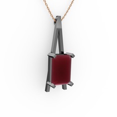 Şovale Kolye - Kök yakut 925 ayar siyah rodyum kaplama gümüş kolye (40 cm rose altın rolo zincir) #1kuclo8