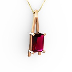 Şovale Kolye - Rodolit garnet 8 ayar rose altın kolye (40 cm altın rolo zincir) #1ltznbx