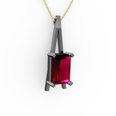 Şovale Kolye - Rodolit garnet 925 ayar siyah rodyum kaplama gümüş kolye (40 cm altın rolo zincir) #1lvscka