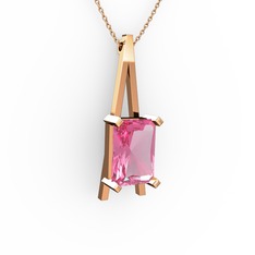 Şovale Kolye - Pembe kuvars 925 ayar rose altın kaplama gümüş kolye (40 cm rose altın rolo zincir) #1muygmy