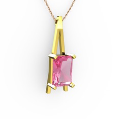 Pembe kuvars 14 ayar altın kolye (40 cm gümüş rolo zincir)